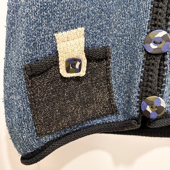 SOLD Vintage Ani Barrie Art Sweater Vest 100% Cotton Blue Black Pockets Knit - Picture 4 of 8